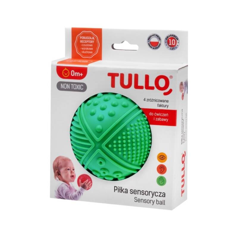 Piłka sensoryczna 4 faktury - kolor zielony + darmowy E-BOOK - 11 zabaw z piłeczkami sensorycznymi - OUTLET
