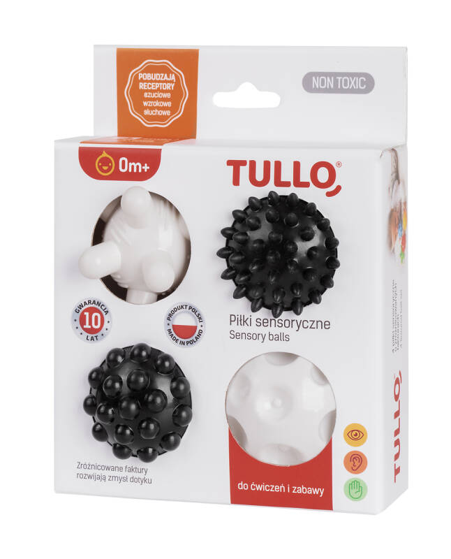 Piłki sensoryczne czarno-białe 4 szt. + darmowy E-BOOK - 11 zabaw z piłeczkami sensorycznymi