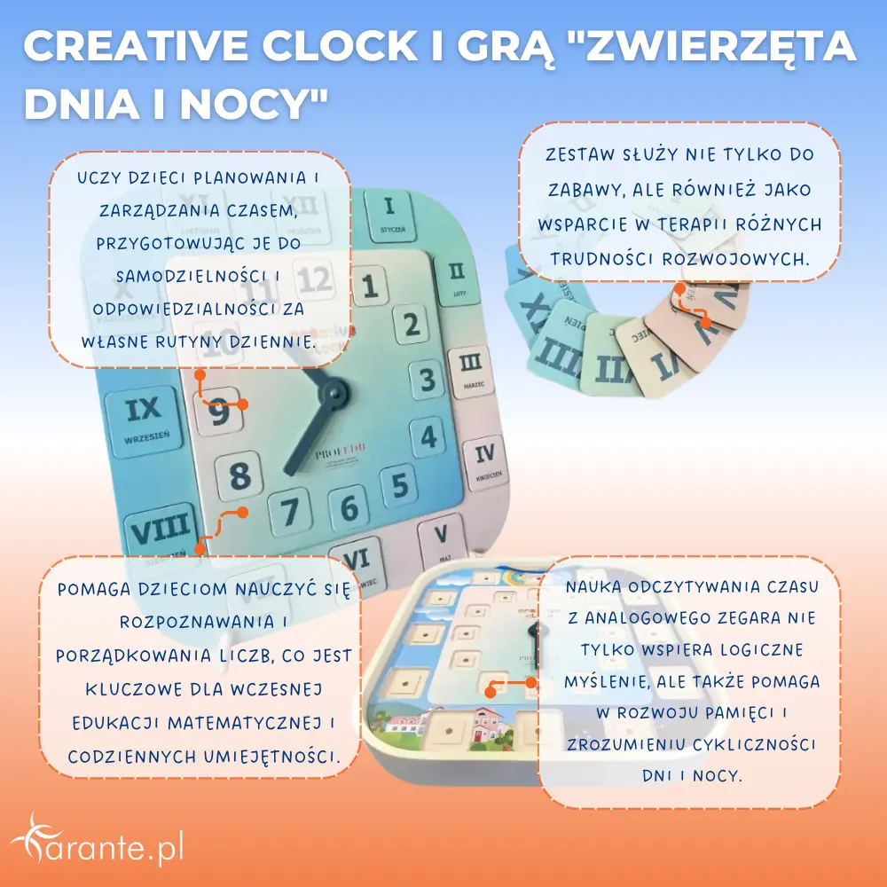 Creative Clock w zestawie z grą Zwierzęta dnia i nocy