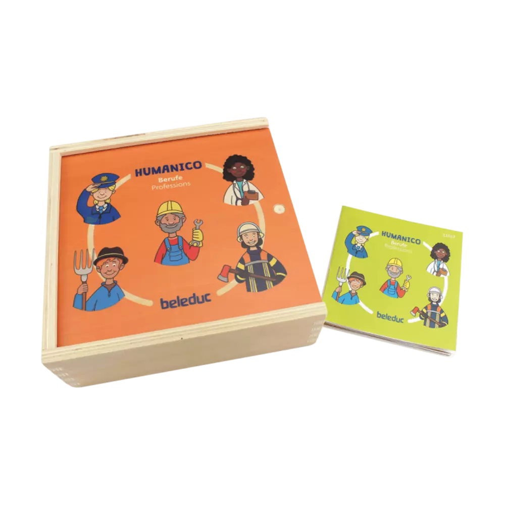 Zabawa puzzlami Humanico – Zawody wymaga od dziecka ułożenia klocków w odpowiedniej kolejności oraz dopasowania ich kształtem do siebie i do głównej postaci.